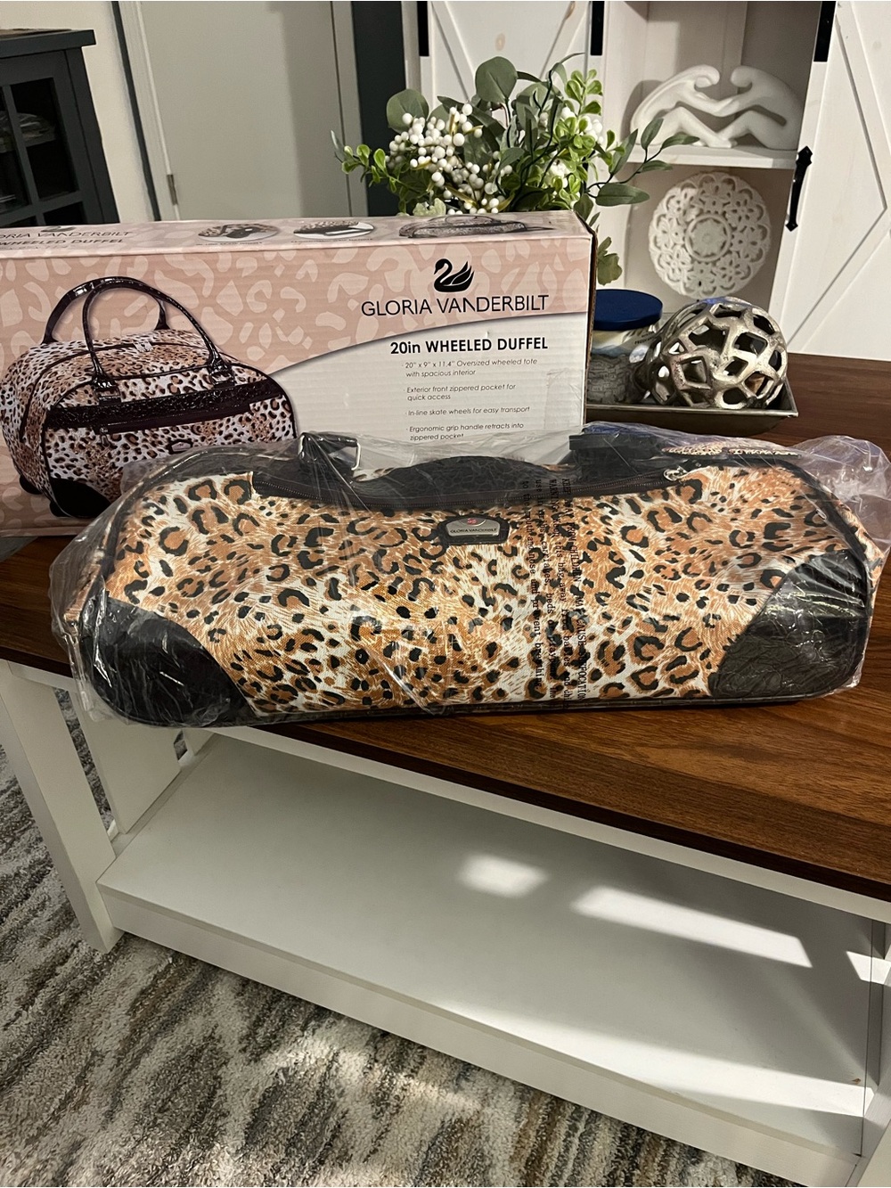 Gloria Vanderbilt Leopard Print Mini Duffel in Brown and Black
